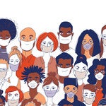 Group of diverse people wearing masks