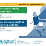 Bilingual graphic card in English and Spanis about the webinar on Physical activit. Tarjeta en español e inglés anunciando el webinar del 6 de abril.
