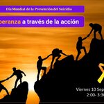 Siluetas negras de 10 personas caminando por una montaña, ayudándose mutuamente a escalar. Están sobre un fondo de una puesta de sol anaranjada. El título, la fecha y la hora del seminario web aparecen sobre la imagen.
