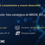 Webinario “BIREME 2026: Lanzamientos y nuevos desarrollos – Webinar #2”. Título: “Redes en acción: hitos estratégicos de BIREME, BVS y RIPSA en marzo”. Fecha: 26 de marzo de 2026. Hora: 11h (Brasilia, UTC-3). Idiomas: Portugués y Español. Enlace de inscripción: https://bit.ly/bireme-2026-webinar-02. Fondo azul oscuro con elementos gráficos digitales. Logotipos de la OPS, BIREME, Biblioteca Virtual en Salud (BVS), DeCS y LILACS en la parte inferior. 