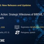 Webinar “BIREME 2026: New Releases and Updates – Webinar #2”. Title: “Networks in action: strategic milestones of BIREME, VHL and RIPSA in March”. Date: March 26, 2026. Time: 11:00 AM (Brasilia, UTC-3). Languages: Portuguese and Spanish. Registration link: [insert link]. Dark blue background with digital graphic elements. Logos of PAHO, BIREME, Virtual Health Library (VHL), DeCS, and LILACS at the bottom. 