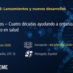 Webinario “BIREME 2026: Lanzamientos y nuevos desarrollos – Webinar #1”. Título: “DeCS 40 años – Cuatro décadas ayudando a organizar el conocimiento en salud”. Fecha: 05 de marzo de 2026. Hora: 11:00 a. m. (Brasilia, UTC-3). Idiomas: Portugués y español. Enlace de inscripción: bit.ly/bireme-2026-webinar-01. Fondo azul oscuro con elementos gráficos digitales e imagen estilizada de doble hélice de ADN. Logotipos de la OPS, BIREME, Biblioteca Virtual en Salud (BVS), DeCS y LILACS en la parte inferior.