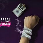 Hand handcuffed by smoke provenant from a package of cigarrettes and a dirty ashtray