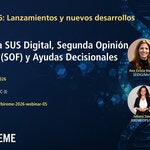 Banner del Seminario Web #5 de la serie “BIREME 2026: Lanzamientos y nuevos desarrollos”, con el título “Lanzamiento de la Plataforma SUS Digital”. Informa la fecha (25 de junio de 2026), la hora (11:00 h, UTC-3), el idioma (portugués) y el enlace de inscripción: bit.ly/bireme-2026-webinar-05. Fondo azul oscuro con elementos digitales, logotipos institucionales e imagen estilizada de ADN.