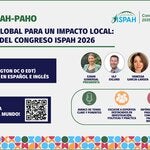 Banner promocional del seminario web de ISPAH y la OPS sobre el Congreso ISPAH 2026. Inscripción abierta a todo el público.