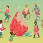 Group of blood donors and health workers. Poster for the World Blood Donor Day 2022