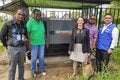 Official handover of the two generators with RGD Staff at the Ellen Clinic in Commewijne, Dr. Mohamed Saharie, Nurse Chrichlow, and Mr Soegriem Kisoensingh along with Catherine Griffith from the US Embassy Suriname, and Alejandro Caballero from PAHO Suriname. 