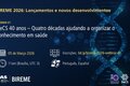 Webinário “BIREME 2026: Lançamentos e novos desenvolvimentos – Webinar #1”. Título: “DeCS 40 anos – Quatro décadas ajudando a organizar o conhecimento em saúde”. Data: 05 de março de 2026. Horário: 11am (Brasília, UTC-3). Idiomas: Português e Espanhol. Link para inscrições: bit.ly/bireme-2026-webinar-01. Fundo azul escuro com elementos gráficos digitais e imagem estilizada de dupla hélice de DNA. Logotipos da OPAS, BIREME, Biblioteca Virtual em Saúde (BVS), DeCS e LILACS na parte inferior.