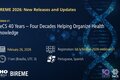 Webinar “BIREME 2026: New Releases and Updates – Webinar #1.” Title: “DeCS 40 Years – Four Decades Helping Organize Health Knowledge.” Date: February 26, 2026. Time: 11:00 a.m. (Brasilia, UTC-3). Languages: Portuguese and Spanish. Registration link: bit.ly/bireme-2026-webinar-01. Dark blue background with digital graphic elements and a stylized DNA double helix image. Logos of PAHO, BIREME, the Virtual Health Library (VHL), DeCS, and LILACS displayed at the bottom.