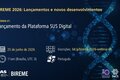 Banner do Webinário #5 da série “BIREME 2026: Lançamentos e novos desenvolvimentos”, com o título “Lançamento da Plataforma SUS Digital”. Informa data (25 de junho de 2026), horário (11h, UTC-3), idioma (português) e link de inscrição: bit.ly/bireme-2026-webinar-05. Fundo azul escuro com elementos digitais, logomarcas institucionais e imagem estilizada de DNA.