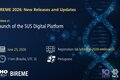 Banner for Webinar #5 of the series “BIREME 2026: New Releases and Updates”, titled “Launch of the SUS Digital Platform”. Displays the date (June 25, 2026), time (11:00 AM, UTC-3), language (Portuguese), and registration link: bit.ly/bireme-2026-webinar-05. Dark blue background with digital elements, institutional logos, and a stylized DNA image.
