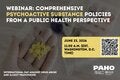 Yellow pills on the hand of a health worker. The card includes the title of the webinar and the time and date, with a qr code