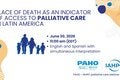 PAHO–IAHPC webinar on palliative care in Latin America, June 30, 2026, 11:00 AM EDT, in English and Spanish, illustrated by silhouettes of a family and including PAHO and IAHPC logos.