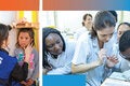 Collage de fotos de pacientes en entornos de atención primaria de salud