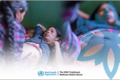 Montaje fotográfico de una mujer embarazada acompañada por una partera tradicional, con el logotipo de la Biblioteca Mundial de Medicina Tradicional de la OMS.