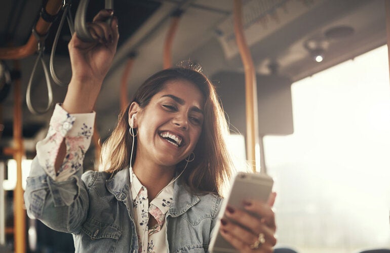 Woman wearing headphones