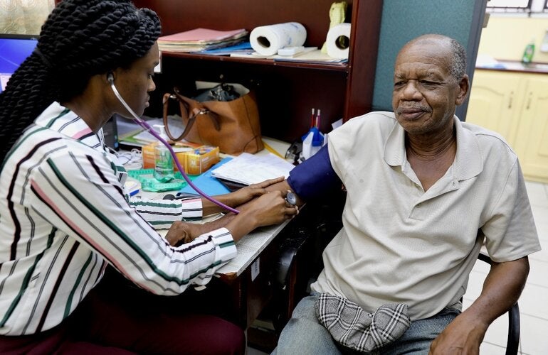 taking blood pressure