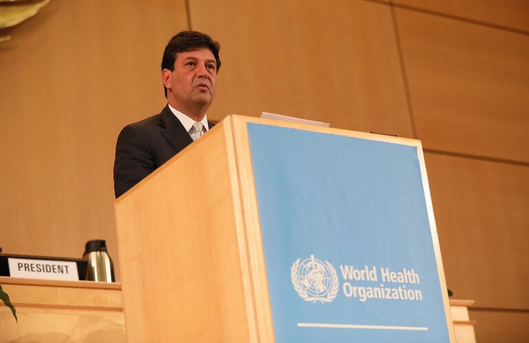 Luiz Henrique Mandetta, Brazil Minister of Health, addresses the 72 WHA