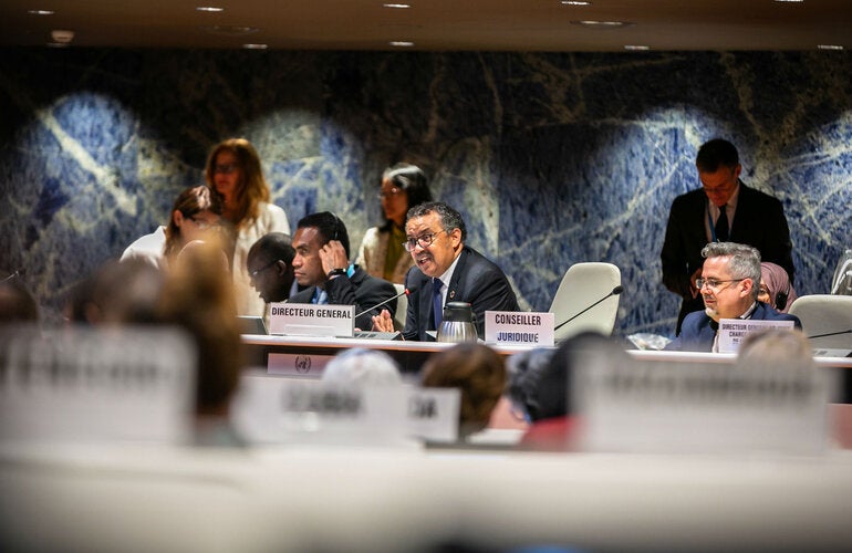 Dr Tedros durante el cierre de la 71a Asamblea Mundial de la Salud