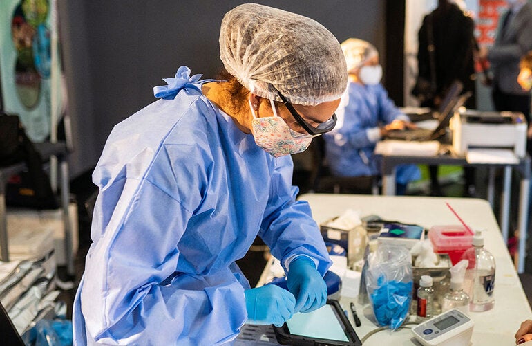 Health worker during blood donation