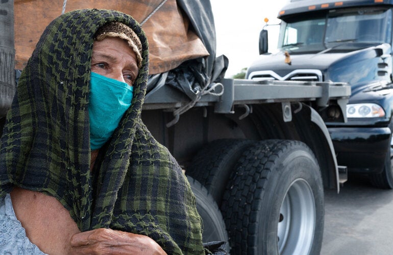 Older adult woman with mask