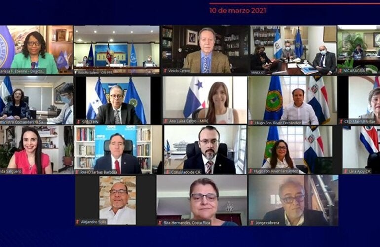 En la reunión participaron la Directora y el Subdirector de OPS, la Representante de OPS en Costa Rica y el Consejo de Ministros de Relaciones Exteriores