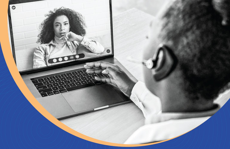 image of a man talking to a woman through a computer call