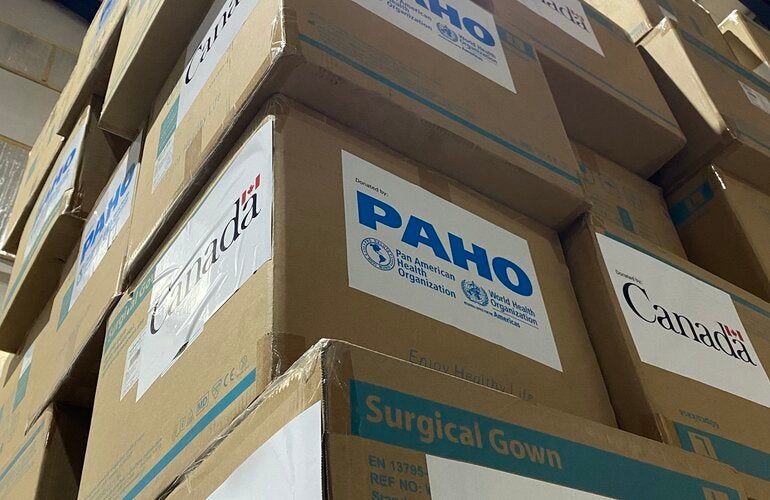 Boxes of Donated PPE by PAHO and the Canadian Government