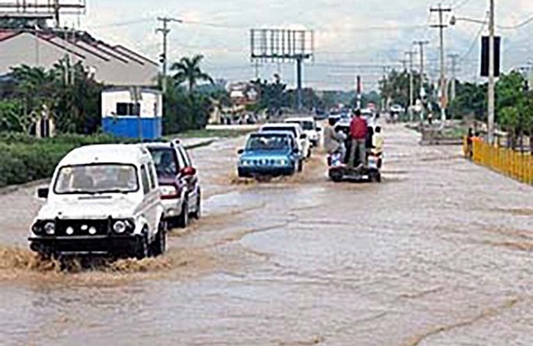 Cars on a flooded street