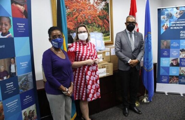 The Ministry of Health and Wellness receives a million dollars’ worth of personal protective equipment (PPE) from the Canadian government, facilitated by PAHO/WHO (BIS/RAYMOND BETHEL)