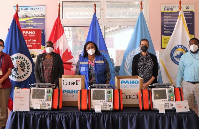 Defibrillators handover to the KHMHA in Belize from PAHO/WHO and Government of Canada