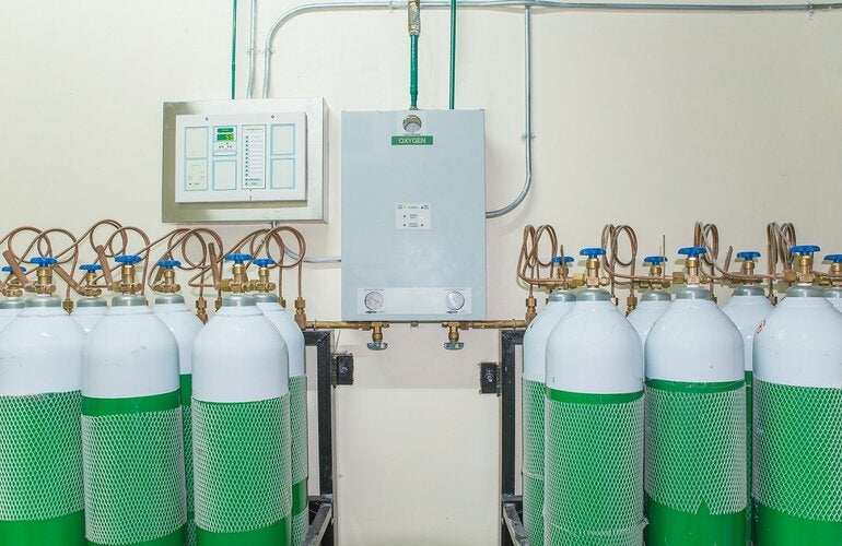 Oxygen tanks at a hospital