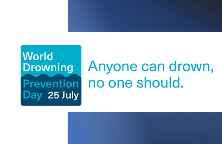 Illustration with the words World Drowning Prevention Day and the slogan: Anyone can drown, no one should