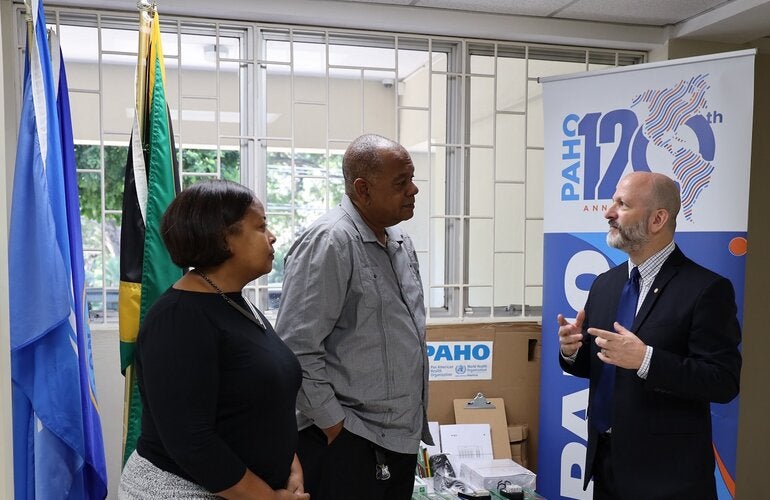 PWR Stein in conversation with representatives from the National Council on Drug Abuse at the Global School-Based Health Surveys handover in January 2023