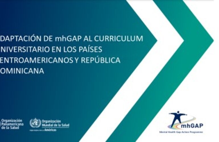 Ilustración con el texto "adaptación de mhGAP al curriculum universitario en los países centroamericanos y república dominicana