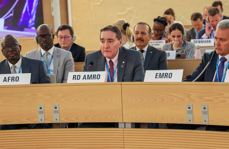 Dr. Jarbas Barbosa addresses high-level delegates at the World Health Assembly 