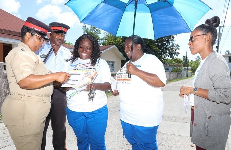 Team members prepare to begin the Vaccination Week in the Americas Community Walk-about