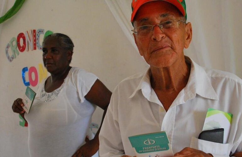Photo of an elderly woman and an elderly man showing 