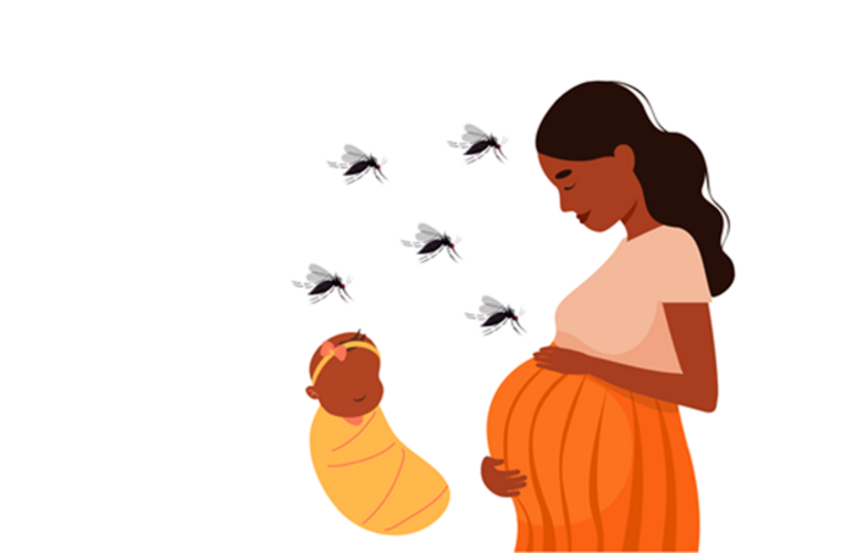 ilustração de mulher, bebê e mosquitos