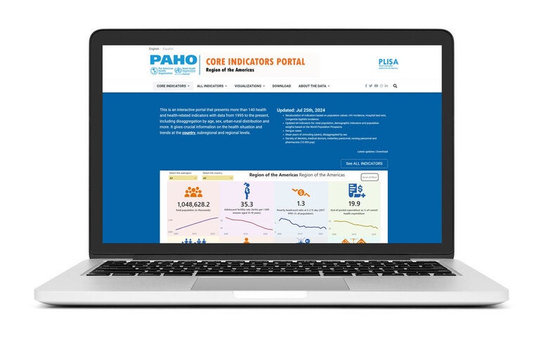 Laptop displaying Basic Indicators website on screen.