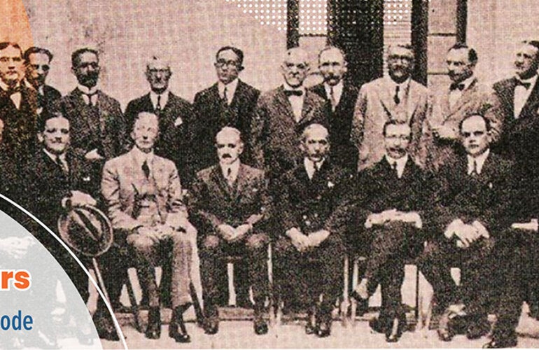 banner com foto histórica dos signatários do Código