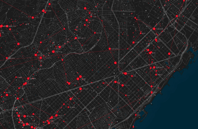 vista aërea de mapa con puntos de geo localización