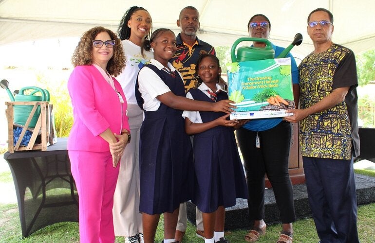 handover of gardening items to the teachers and students of the Alleyne School in Barbados.