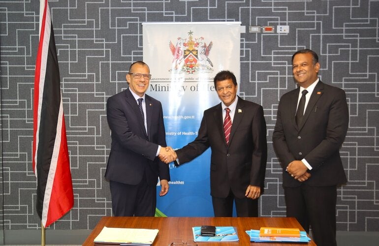 Dr Gabriel Vivas Francesconi  -  PAHO/WHO Representative for Trinidad and Tobago and the Dutch Caribbean Islands, Dr. the Honourable Lackram Bodoe - Minister of Health, Dr. the Honourable Rishad Seecheran - Minister in the Ministry of Health 