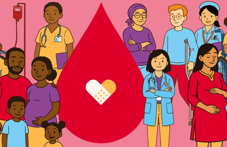 People of various ethnicities and stages in their lifes benefiting of blood transfusions