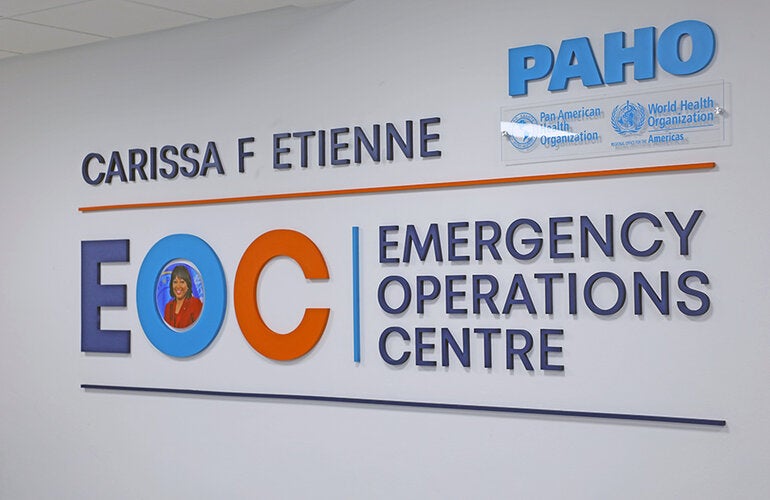 Signage in PAHO Barbados EOC