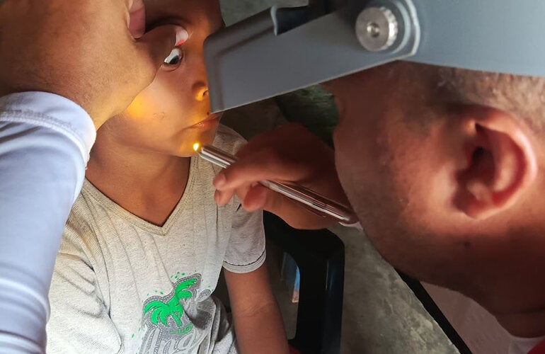 Evaluators perform trachoma testing in remote communities in Amazonas state, Venezuela.