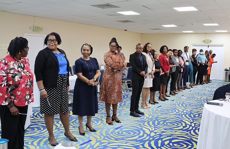 Participants in the “Equity walk” exercise to demonstrate inequities