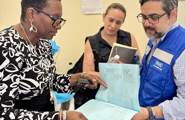 Reviewing documents at a local clinic