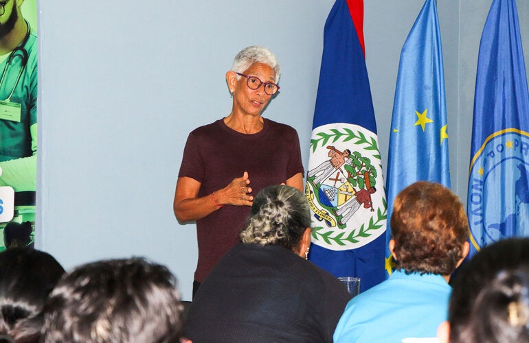 Dr. Dingle Spence presenting to participants at the palliative care training.